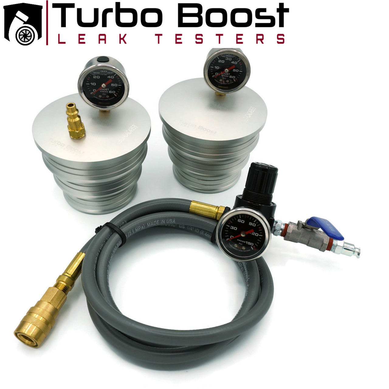 CAC pressure tester kit with gauge, fittings and adapters for charge air cooler leak testing