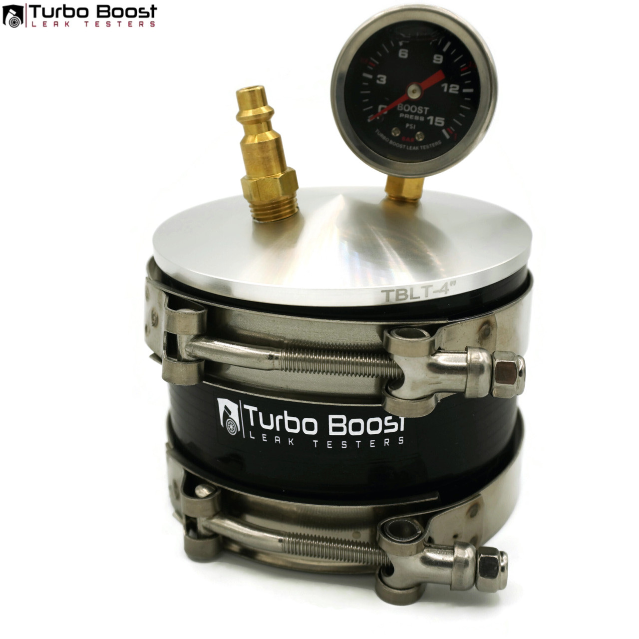 4" Turbo Boost Leak Tester - 4" End Cap w/ Straight 4" silicone hose - 6061 Billet Aluminum 15 PSI T-BOLT - PREMIUM