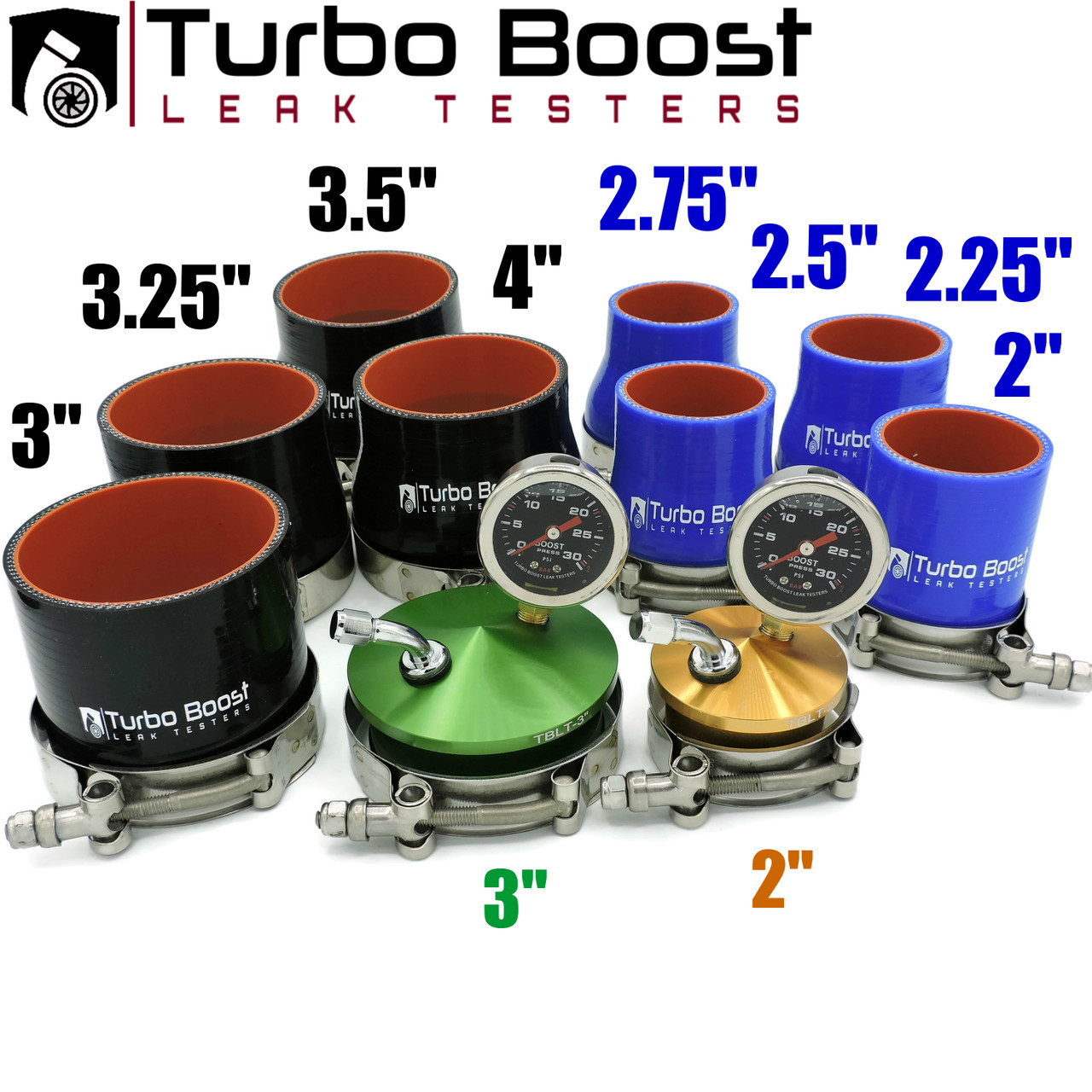 Honda Turbo Boost Leak Tester Kit  2" 2.25" 2.5" 2.75" 3" Shop Combo Kit - Fits Honda small Frame Turbos - Billet 30 PSI