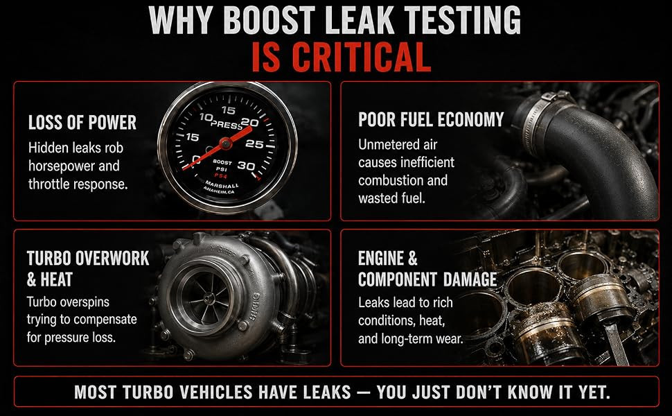 Universal Turbo Boost Leak Tester Shop Kit 2" to 4" - Billet 6061 Aluminum - with 5 Ft Extension Hose & 150 PSI Regulator
