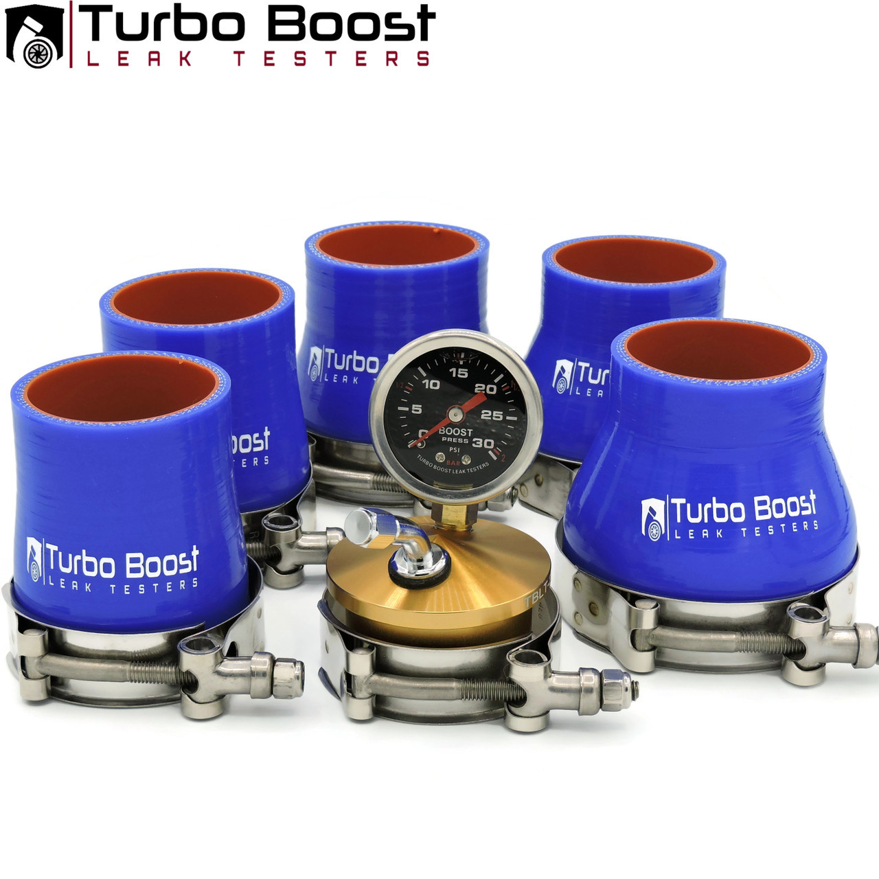 Universal Turbo Boost Leak Tester Shop Kit 2" to 3" - Small Frame Turbos - Billet 6061 Aluminum - with 5 Ft Extension Hose & 150 PSI Regulator