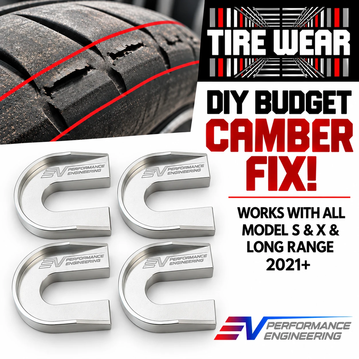 Tesla Model S / X Rear Camber Shim Kit - Silver 0.7° - Stock & Mild Drop - Billet Aluminum (2021+)