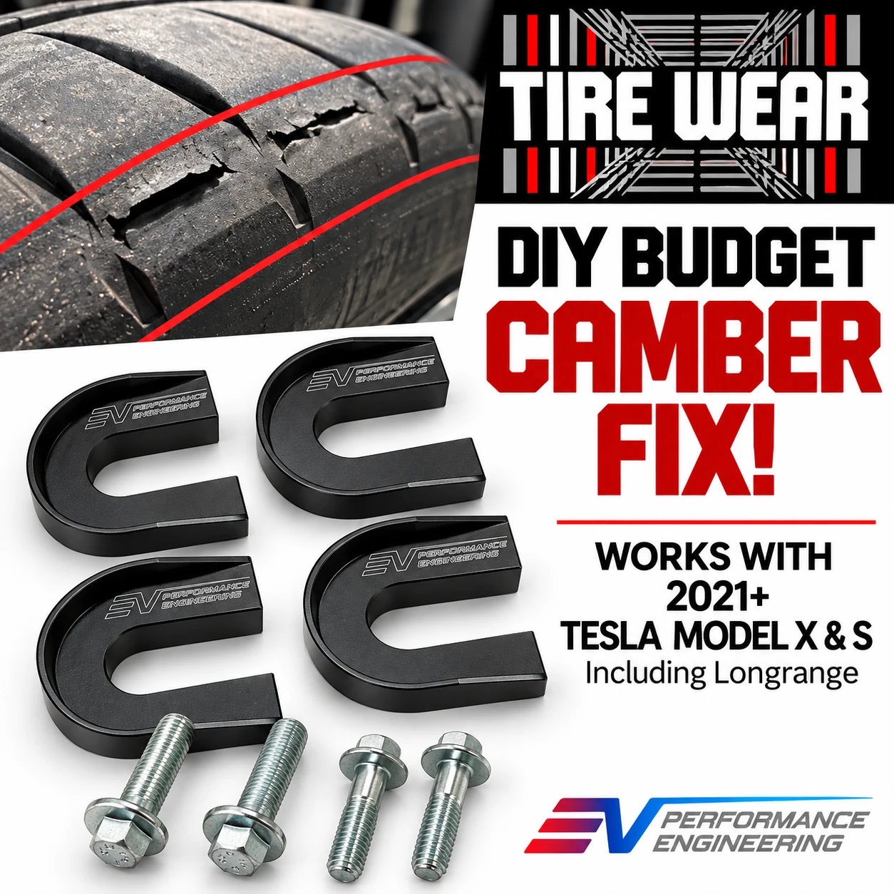 Tesla Model S / X Rear Camber Shim Kit - Black 2.0° with Bolts - Aggressive Drop - Billet Aluminum (2021+)