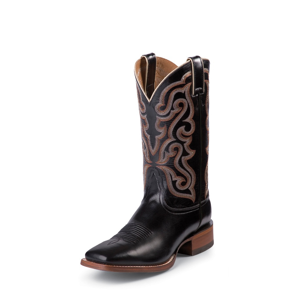 Men's Nocona Boot, Black Brasalis Calf, Square Toe - Chick Elms