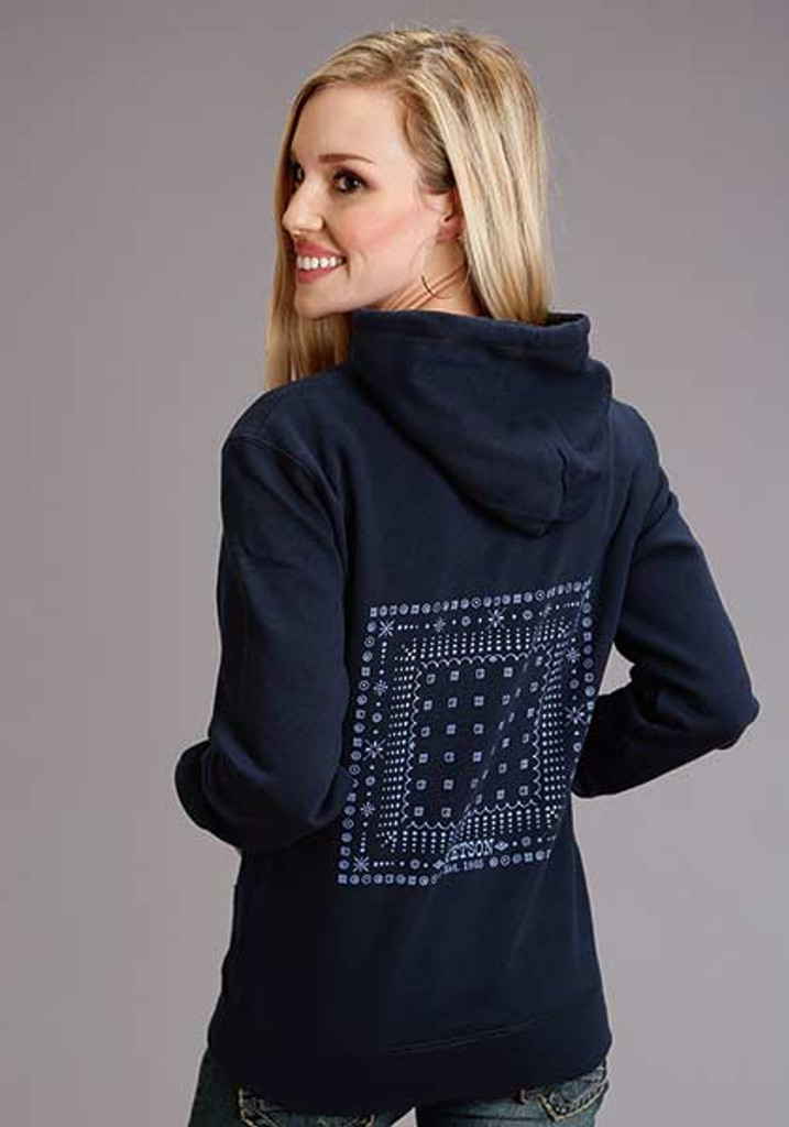 Women's Stetson Hoodie, Navy Blue, Hankerchief Print on Back