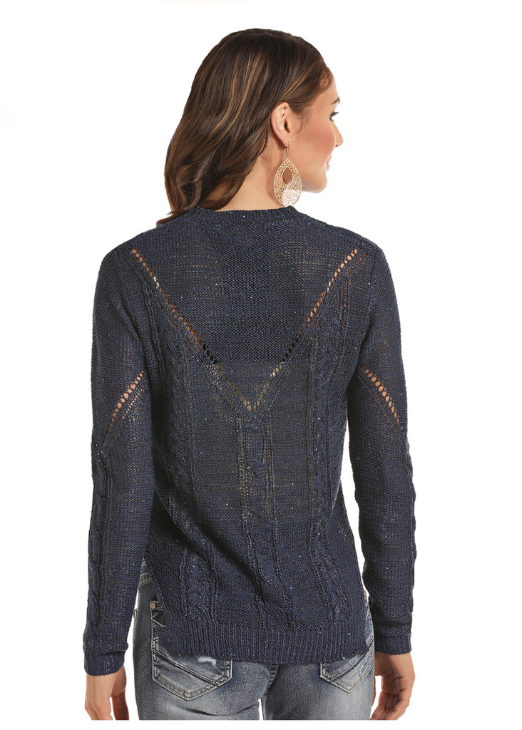 Women's Rock & Roll Top, Cable Knit Navy, Sequins