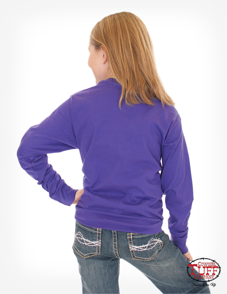 Girls Cowgirl Tuff L/S, Purple with Double Lucky Clover Print