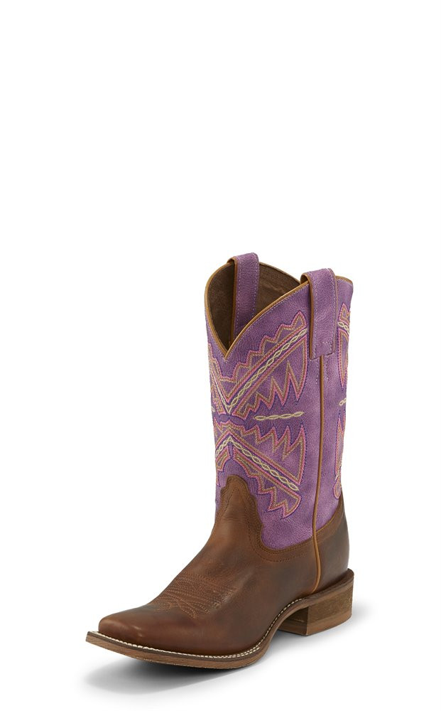 openshut starfoodie purple フーディ ブラウン Women's Nocona Boot, Brown Vamp, Purple Shaft - Chick Elms Grand