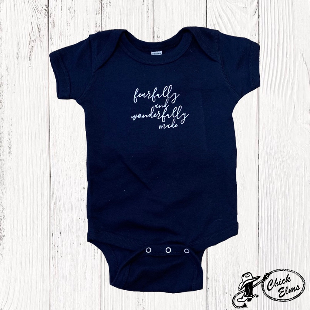 Infant E&G Onesie, Fearfully and Wonderfully Made, Navy