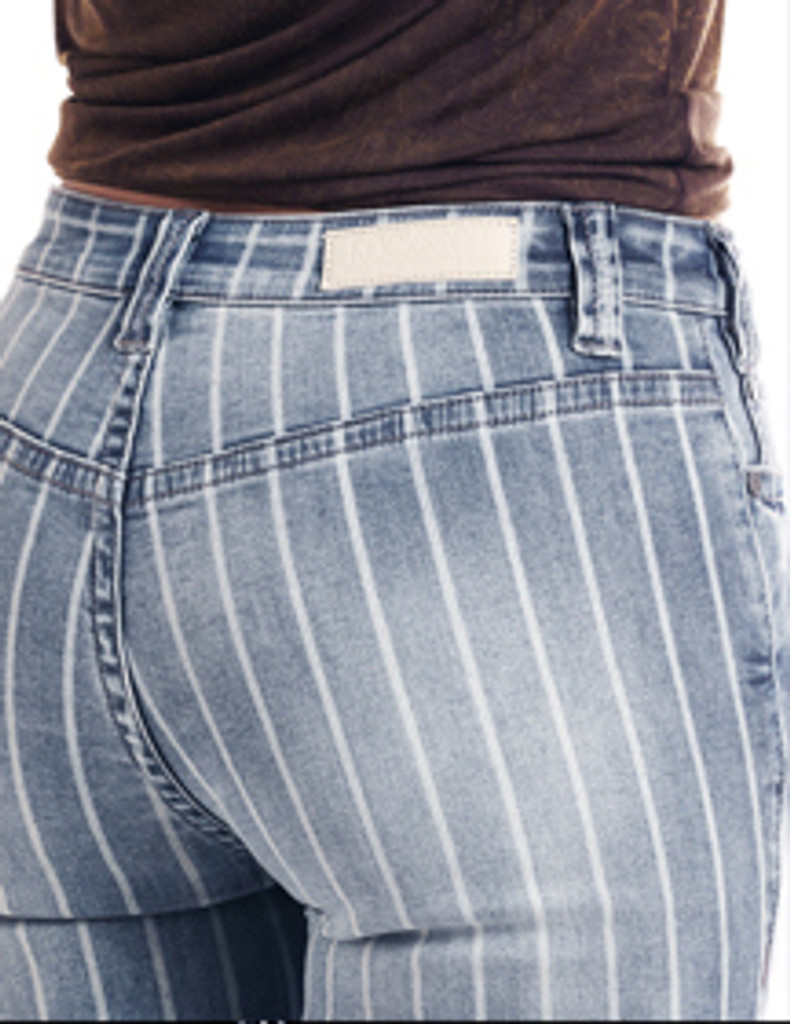 Women's Rock & Roll Jeans, Trouser/Bell Bottom, High Rise, Denim Striped