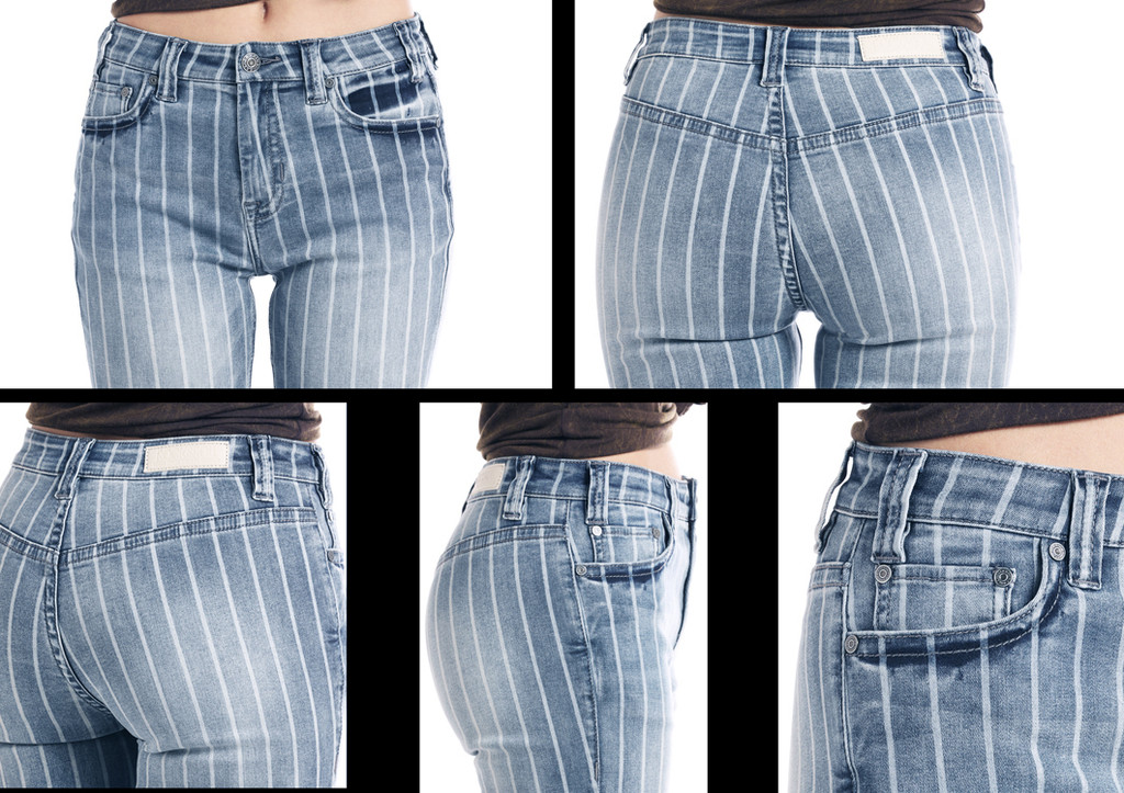 Women's Rock & Roll Jeans, Trouser/Bell Bottom, High Rise, Denim Striped