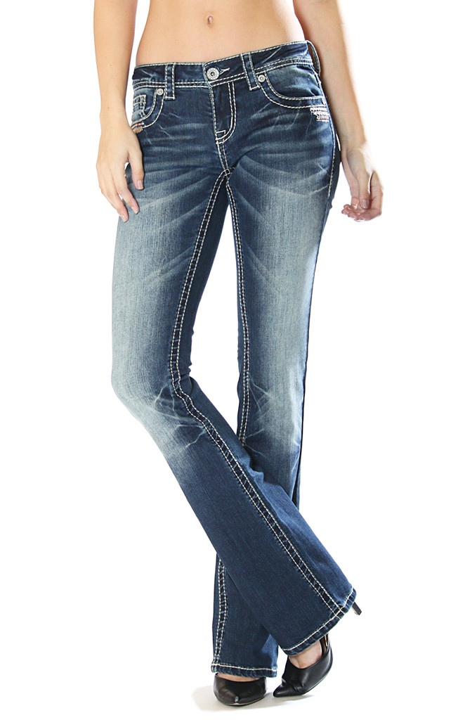 Women's Charme Jeans, Dark Wash Boot Cut, Embellished Pocket