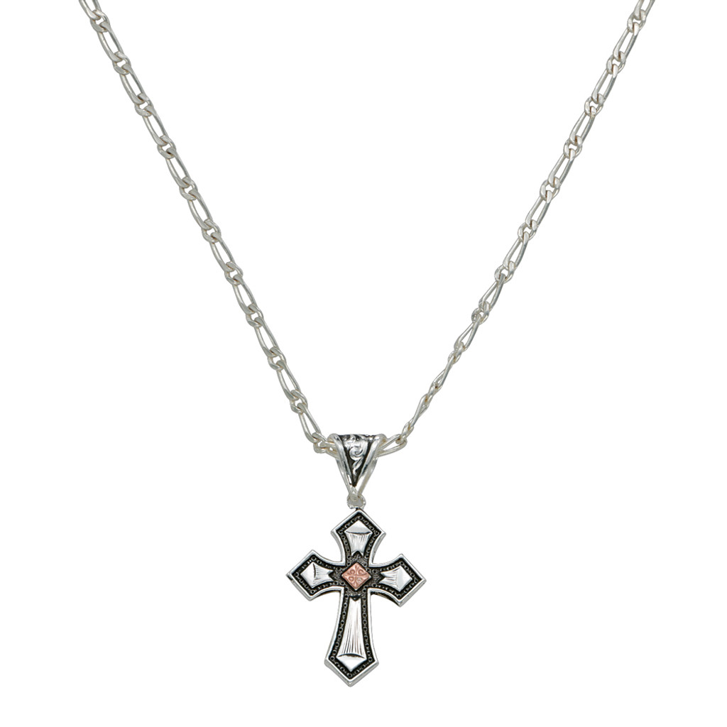 Montana Necklace, Silver/ Rose Gold Cross with Diamond