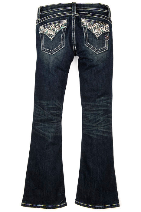 Girls Miss Me Jeans, Green Sequin, Dark Wash - Chick Elms Grand