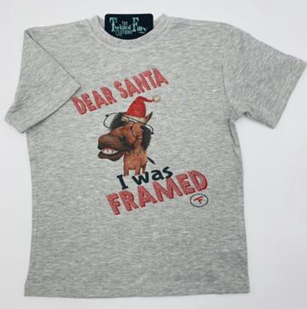 Toddler Twisted Filly Tee, Dear Santa, I Was Framed, Gray