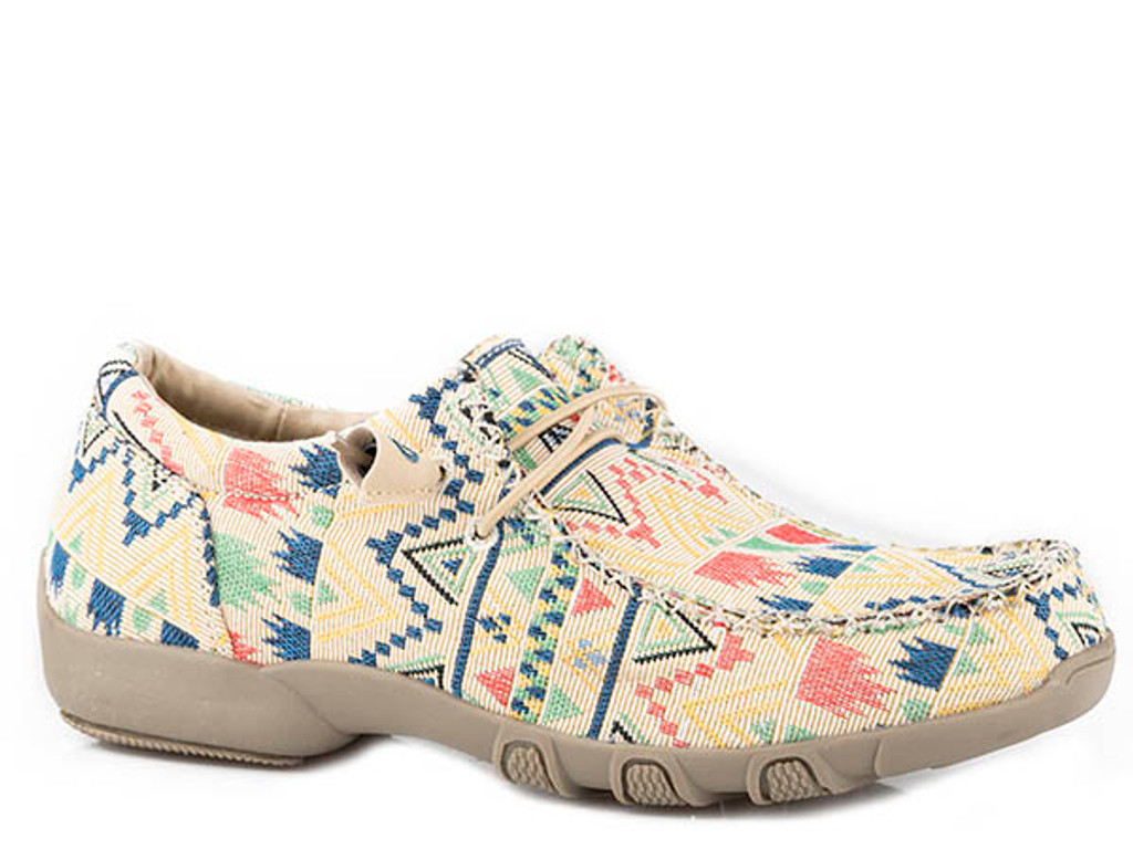 Women's Roper Shoe, Chillin Aztec, Beige with Multicolor Aztec Print