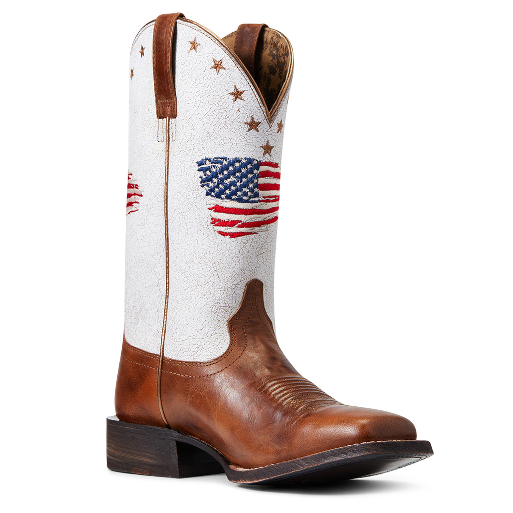 Women's Ariat Boot, Circuit Patriot, Brown Vamp, Crackled White Vamp with US Flags