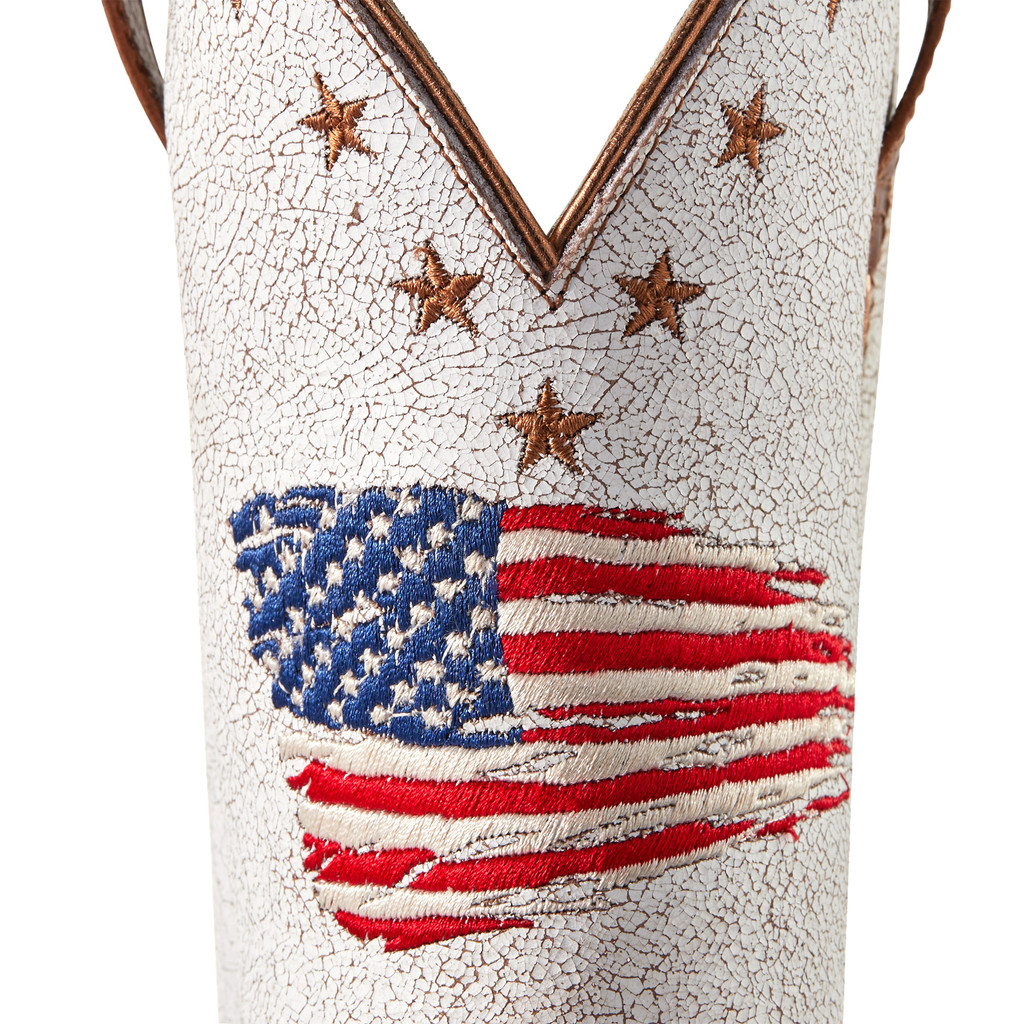 Women's Ariat Boot, Circuit Patriot, Brown Vamp, Crackled White Vamp with US Flags