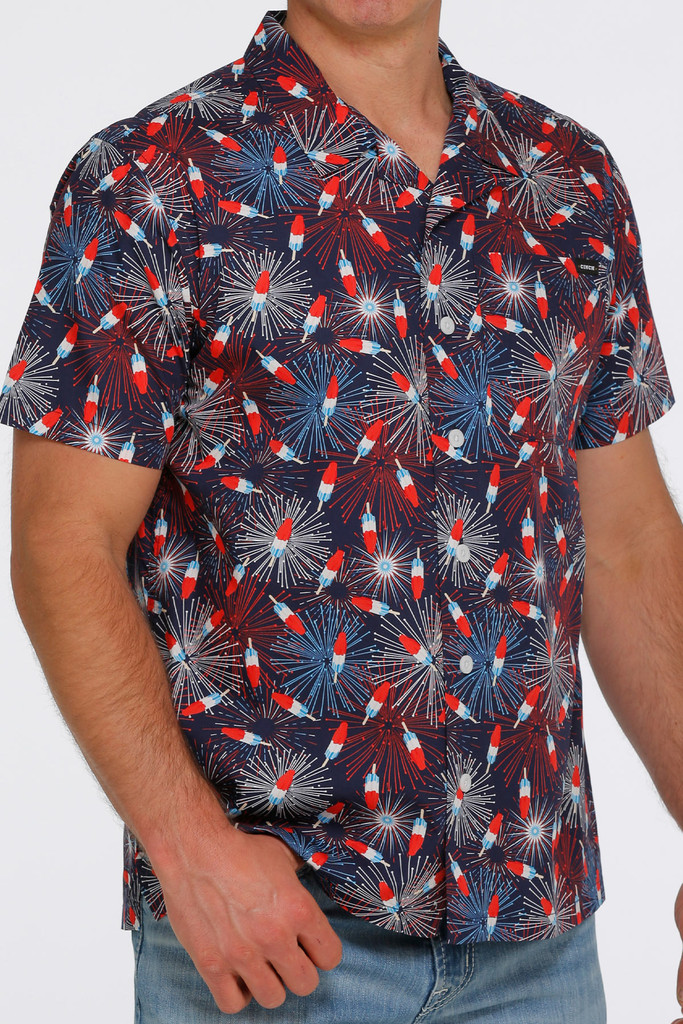 Men's Cinch S/S, Navy with Red, White & Blue Fireworks & Popsicles