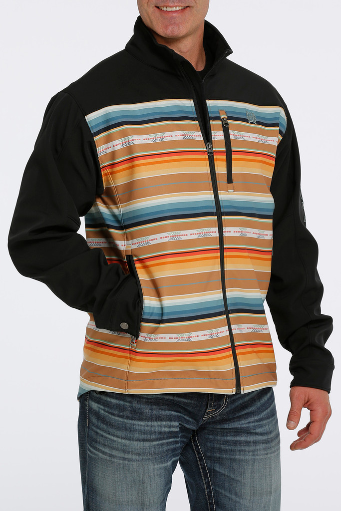 Men's Cinch Jacket, Bonded, Black with Orange and Teal Serape