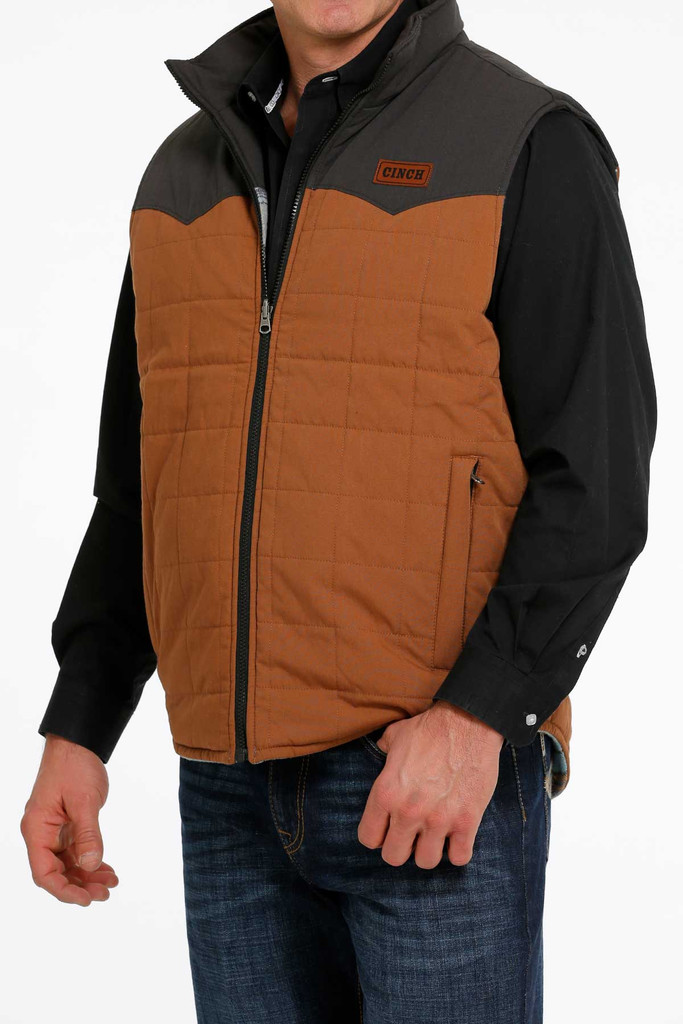 Men's Cinch Vest, Quilted Reversible, Tan and Black / Cream Serape