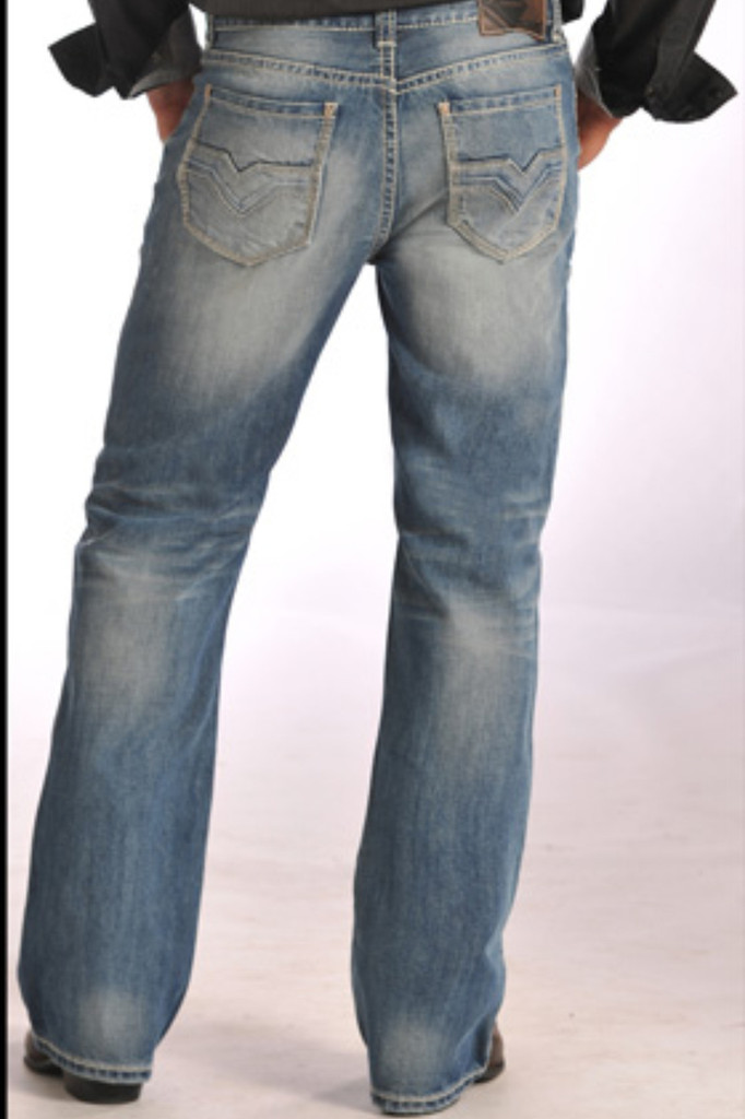 Men's Rock & Roll Jeans Relax Bootcut, Medium Vintage Wash, "V" Pocket