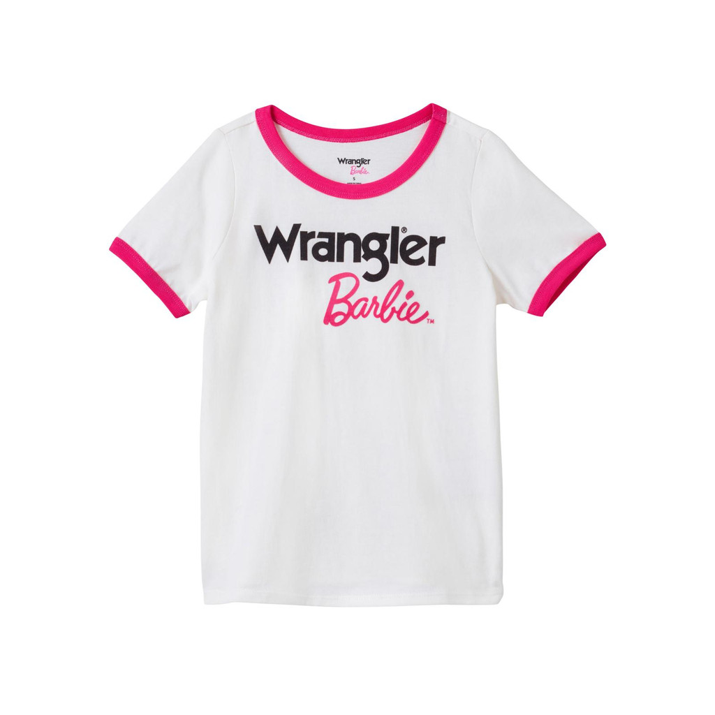 Girls Wrangler Tee, White Ringer, Wrangler x Barbie