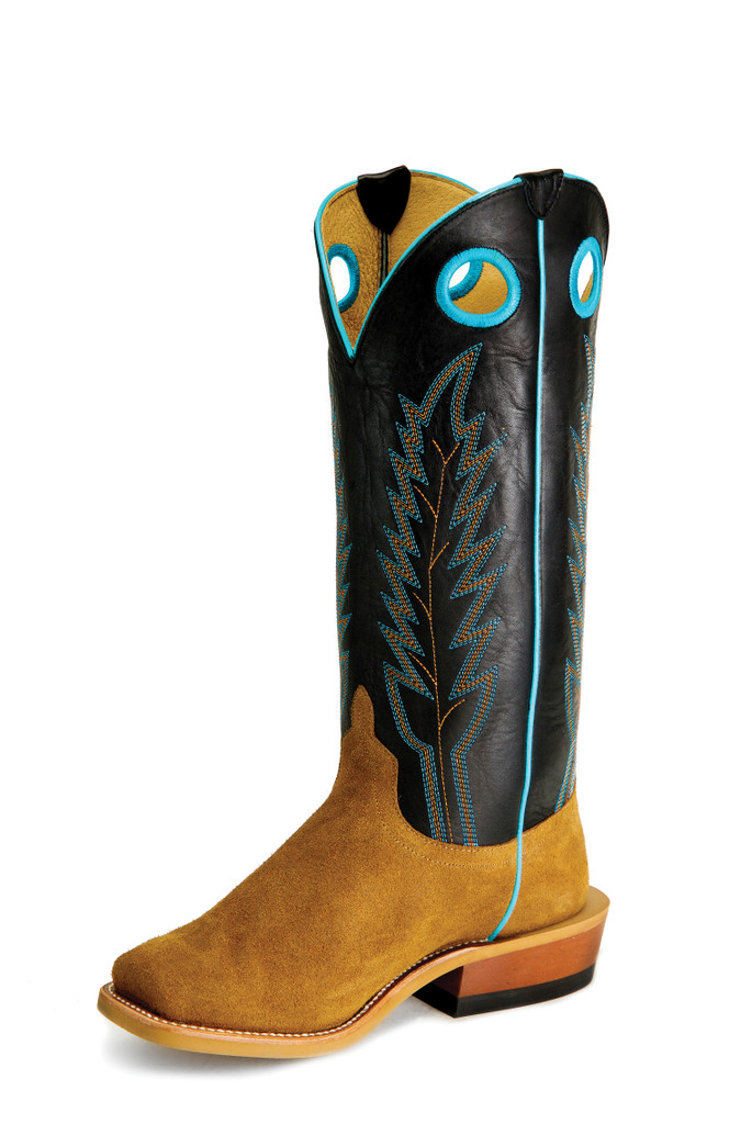 Kids Horse Power Boots, Sawdust Roughout with Black Shaft, Blue Piping