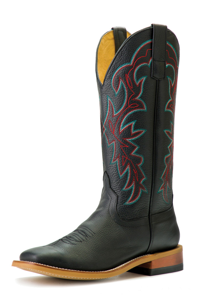 Women's Macie Bean Boots, Little Black Boots, All Black, Red and Turquoise Stitch