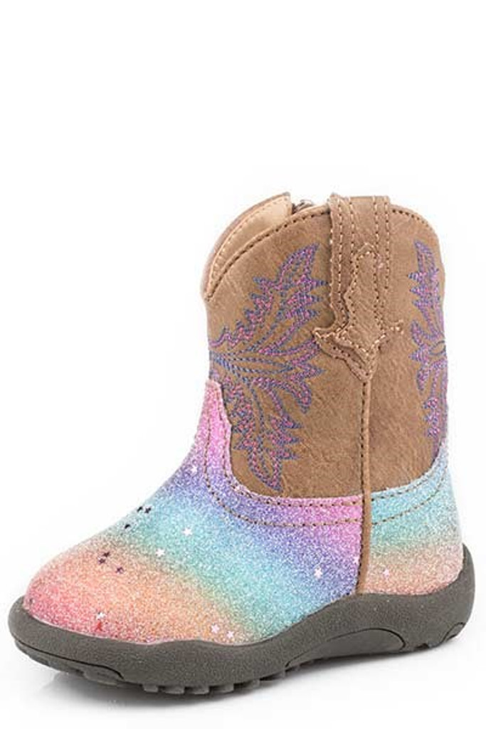 Infant Roper Boots, Glitter Rainbow Vamp