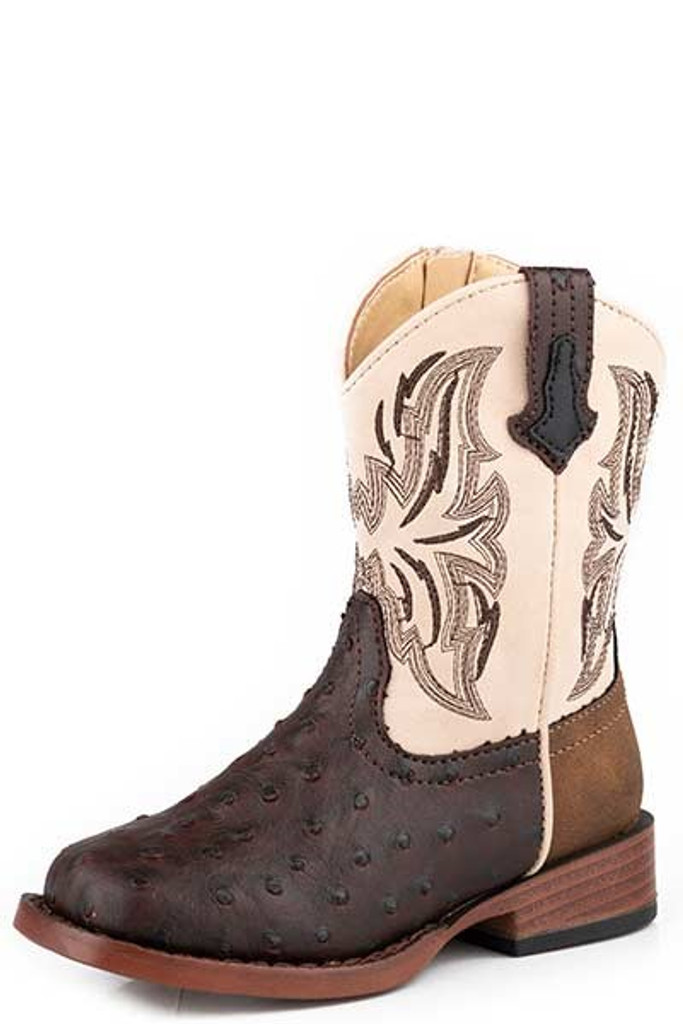 Toddler Roper Boots, Dalton, Faux Ostrich with Ivory Shaft, Two Tone Heel