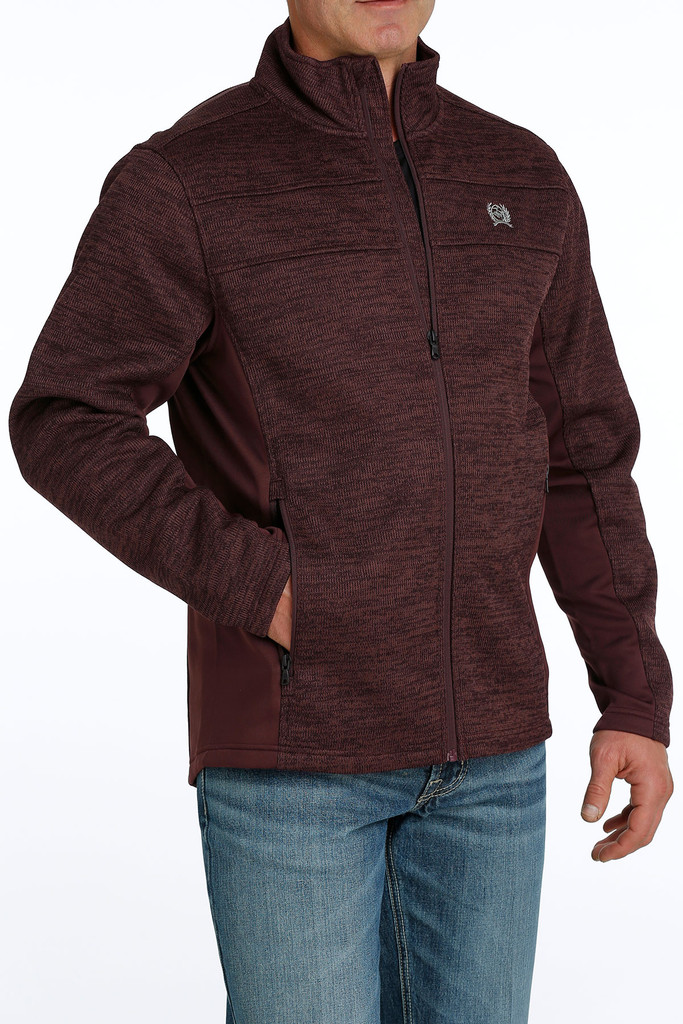 Men's Cinch Jacket, Heather Burgundy Sweater, Full Zip