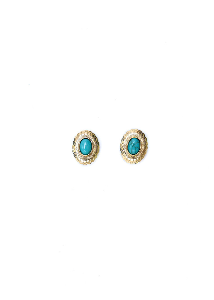 West & Co Earrings, Small Gold Flower with Turquoise Accent