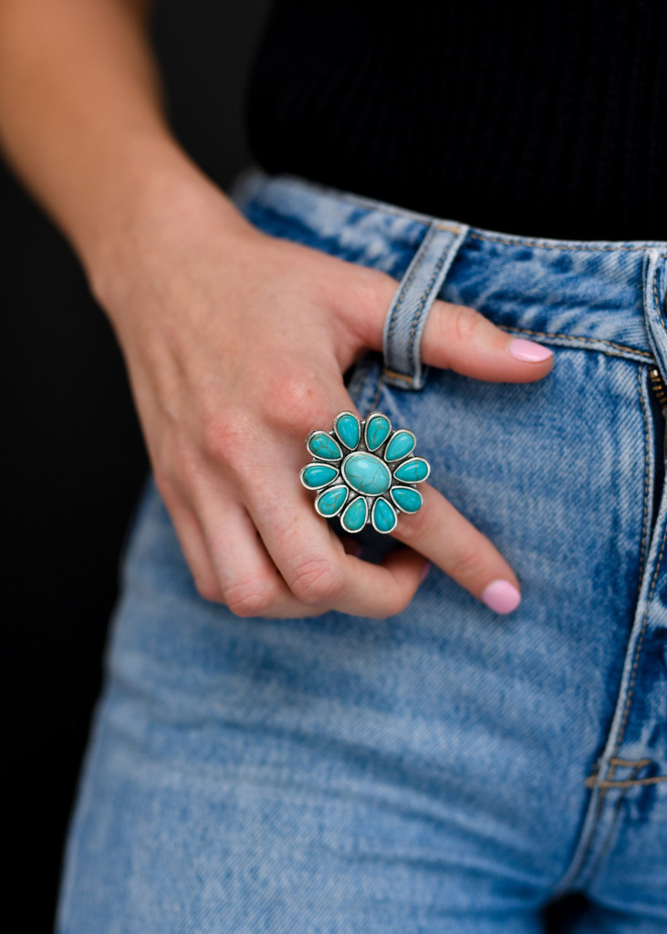 West & Co Ring, Adjustable Turquoise Flower Cluster