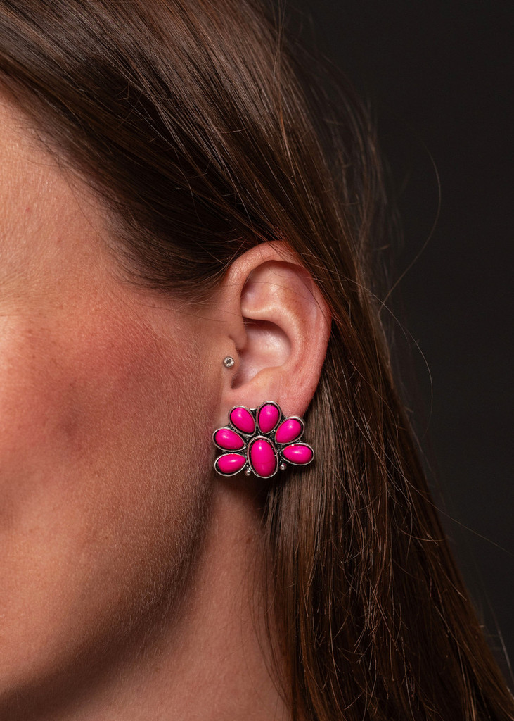 West & Co Earrrings, Half Flower Pink Post