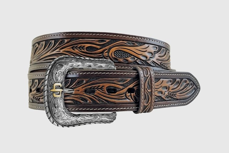 Men's Stetson Belt, Dark Brown Tooling, Stetson Buckle - Chick