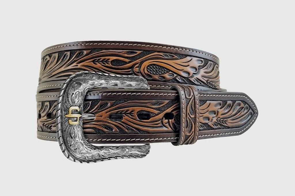 Men's Stetson Belt, Dark Brown Tooling, Stetson Buckle