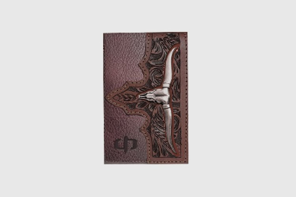 Men's Stetson Wallet, Magnetic Money Clip, Brown Tooling with Longhorn