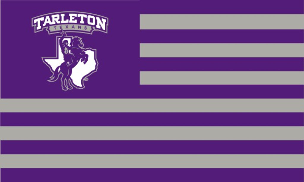 TSU Flag, 3x5 Purple Striped Flag with Texan Rider Logo