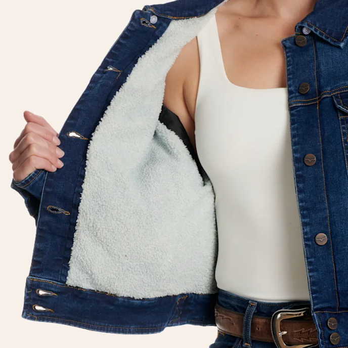 Women's Kimes Jacket, Leela, Denim with Sherpa Lining