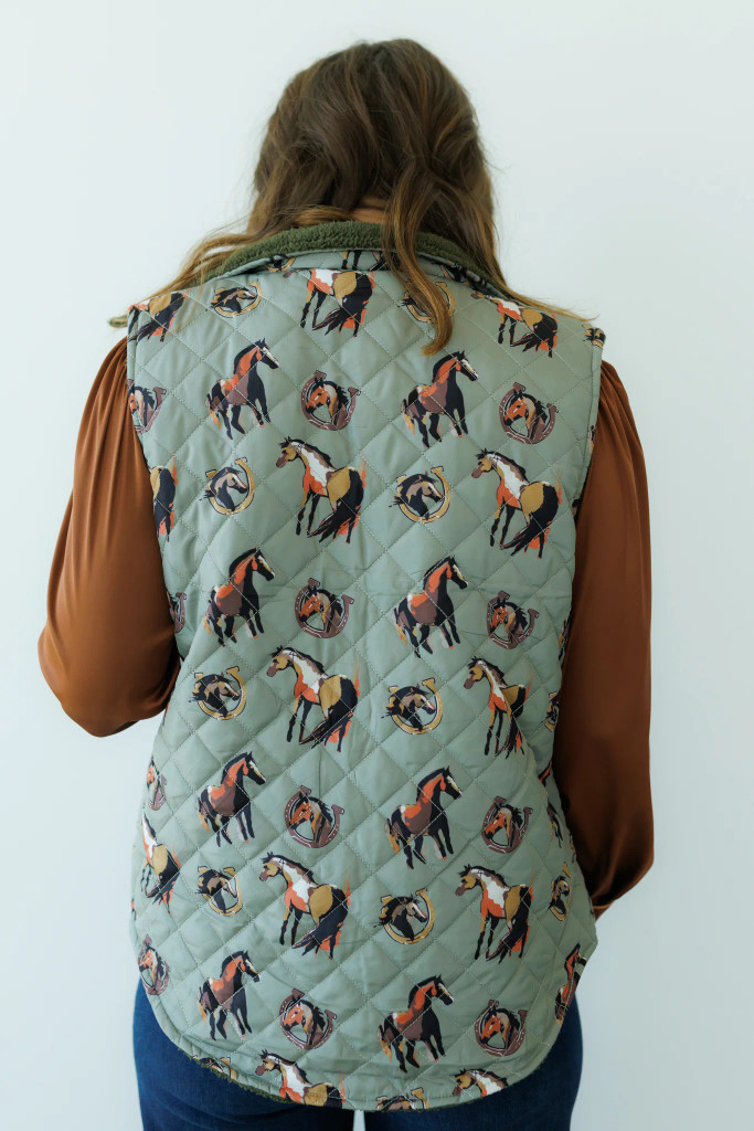 Women's HH Vest, Puffer, Equestrian Print