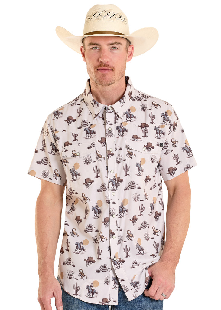 Men's Rock & Roll S/S, Natural, Desert Cowboy Print, Snaps