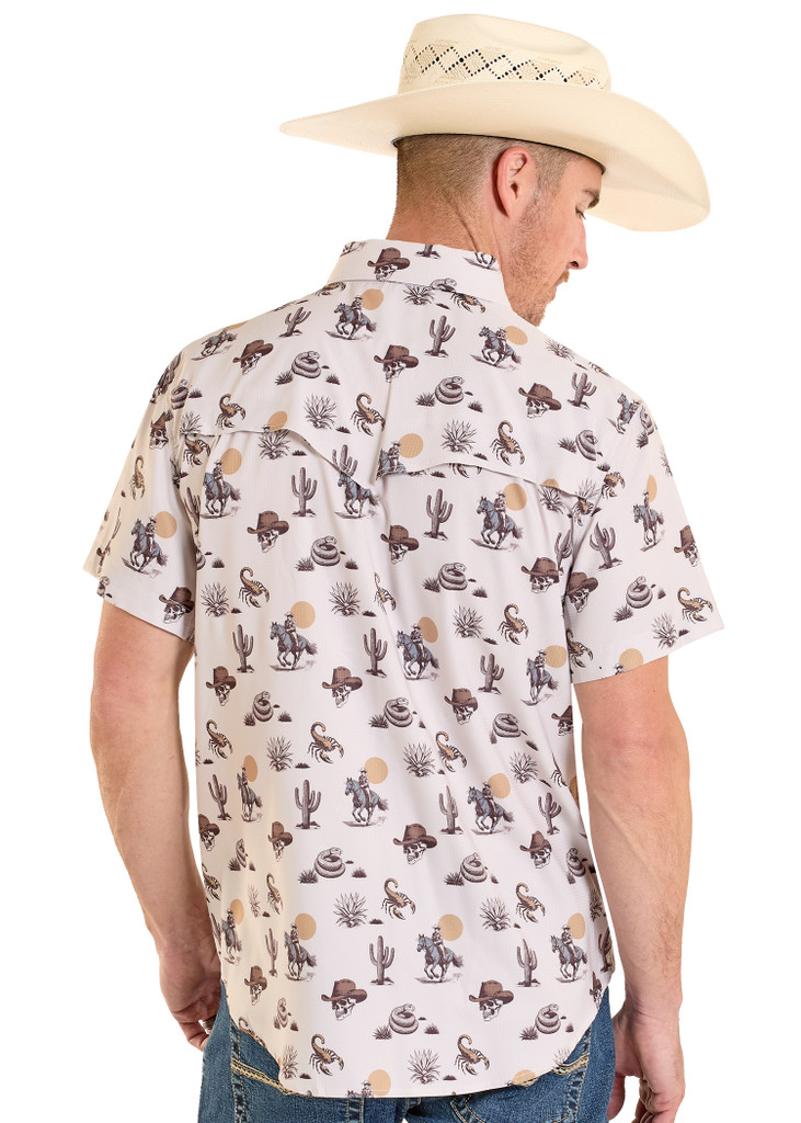 Men's Rock & Roll S/S, Natural, Desert Cowboy Print, Snaps