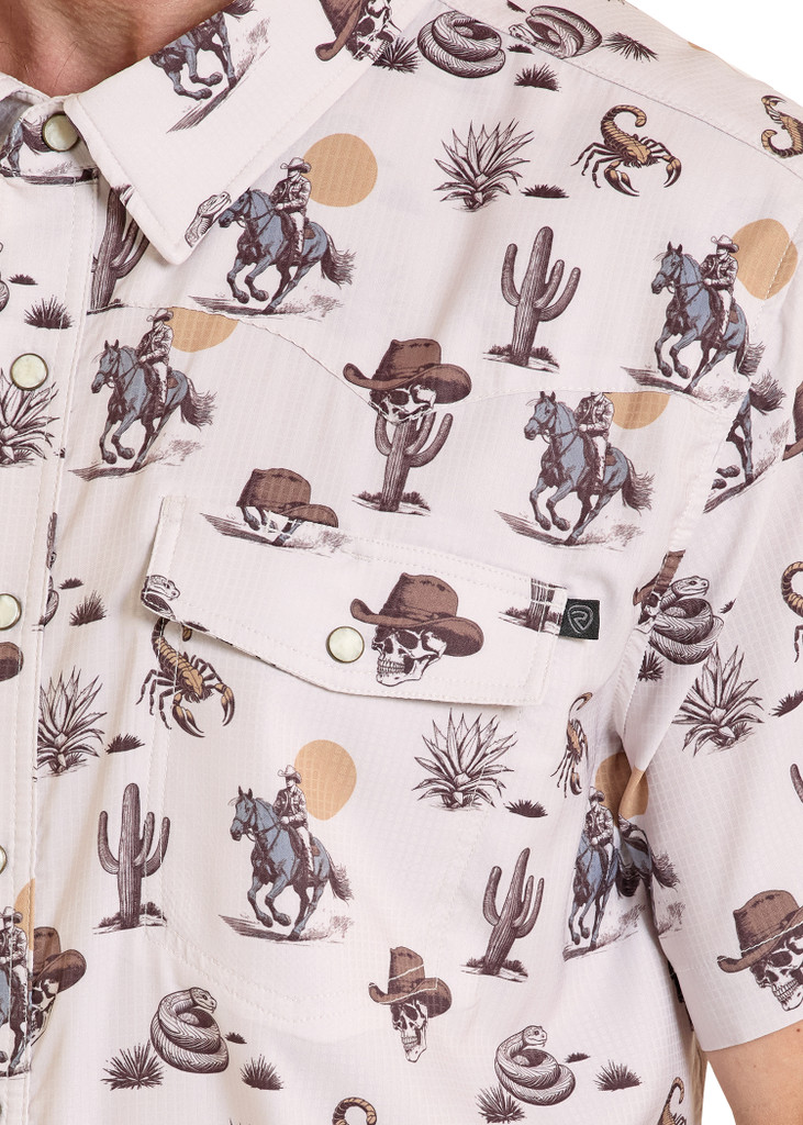 Men's Rock & Roll S/S, Natural, Desert Cowboy Print, Snaps