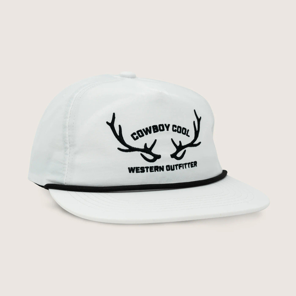 Cowboy Cool Cap, Western Outfitters, White with Black Lettering and Rope