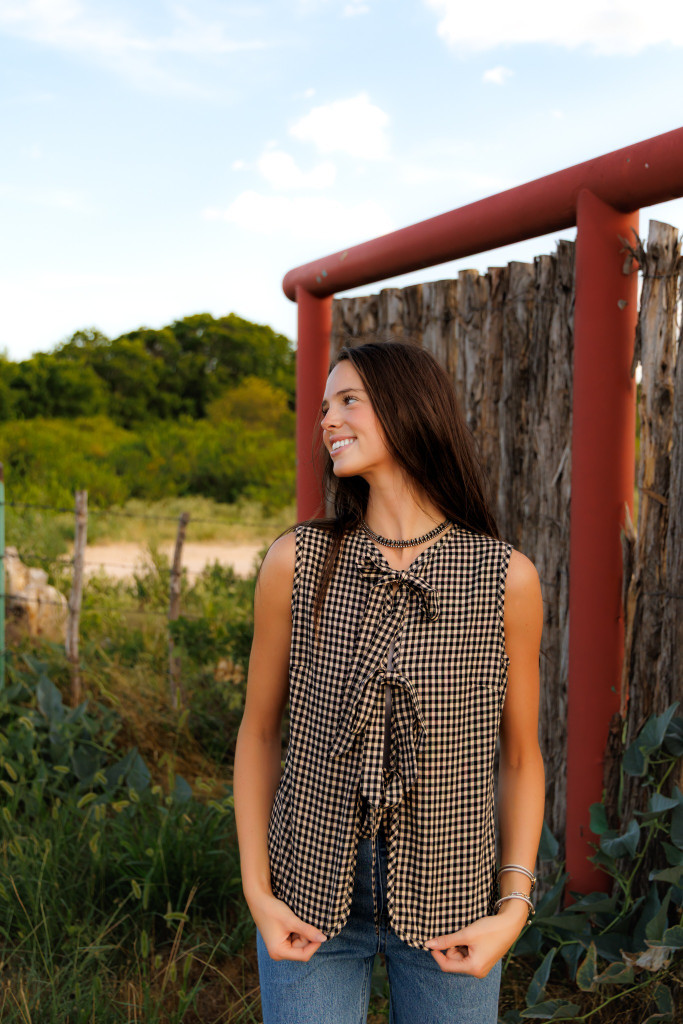Women's HH Vest, Black and Cream Gingham Plaid, Ties