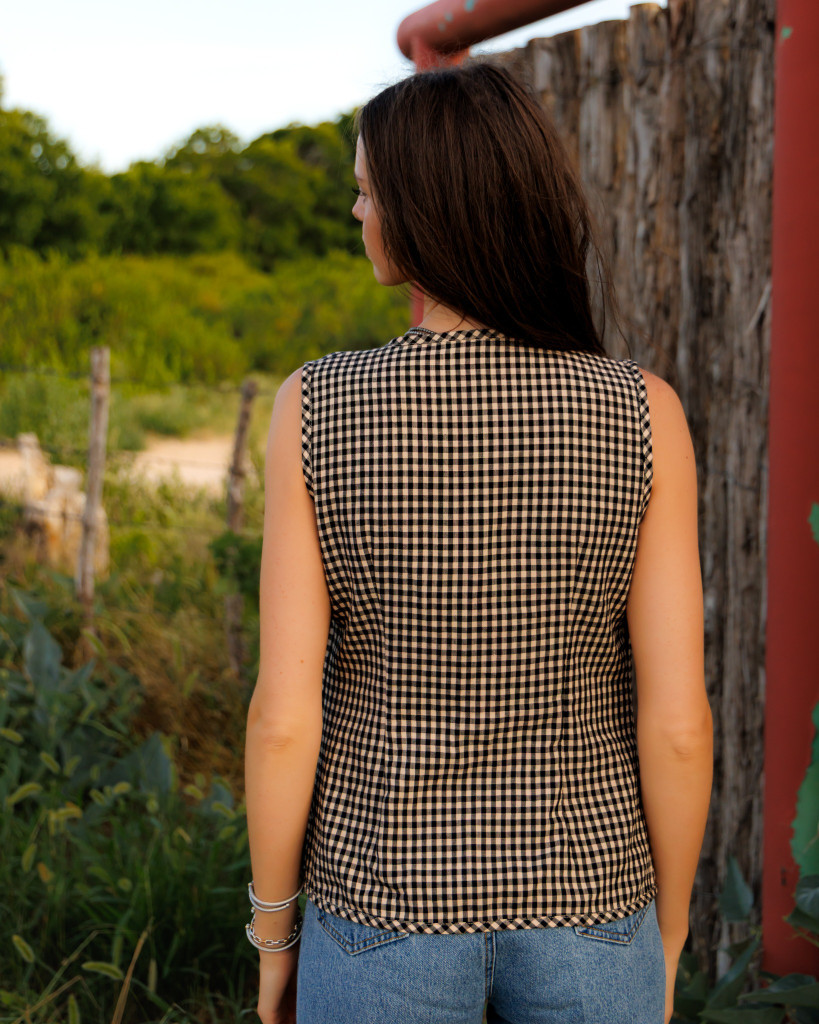 Women's HH Vest, Black and Cream Gingham Plaid, Ties