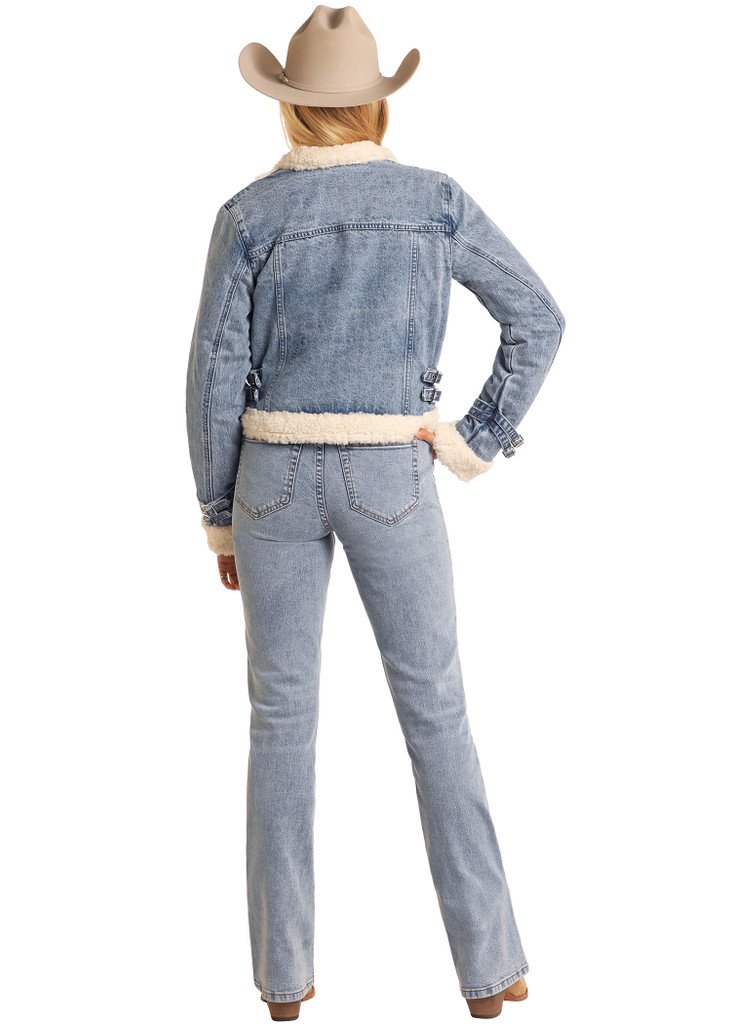 Women's Rock & Roll Jacket, Denim with Sherpa Lining