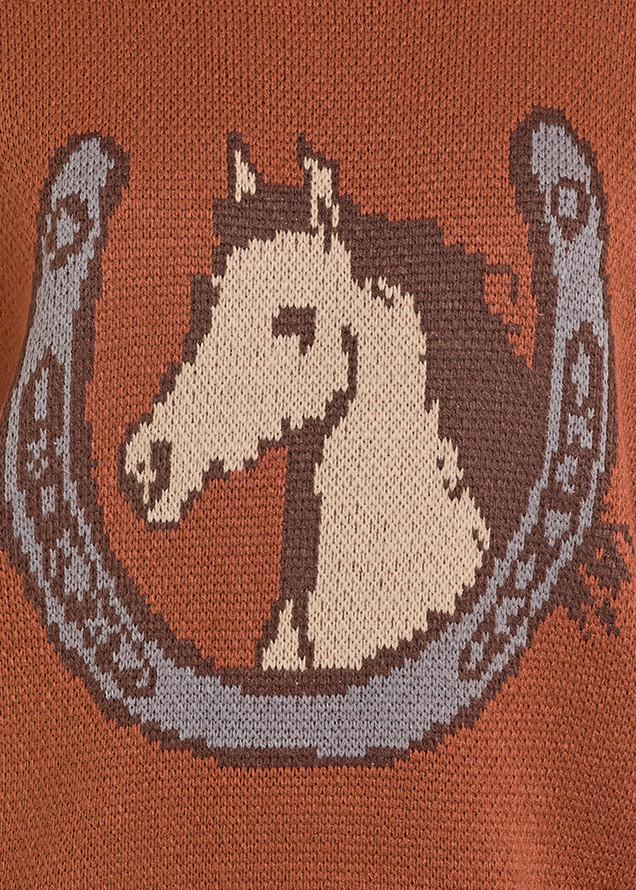 Women's Rock & Roll Sweater, Burnt Orange with Horse and Horseshoe Graphic