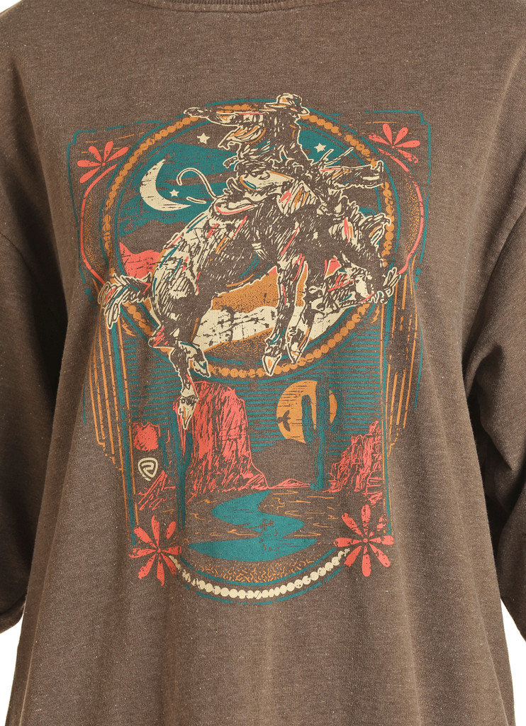 Women's Rock & Roll Dress, Brown Sweatshirt, Bronc Rider Graphic